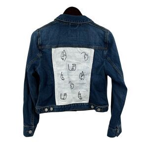 Banana Republic Denim Jacket Hand Painted Faces Back‎ Size Small